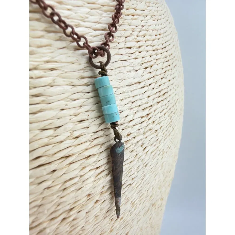 Handcrafted Artisan Made Bohemian Turquoise Spike Dagger Pendant Necklace